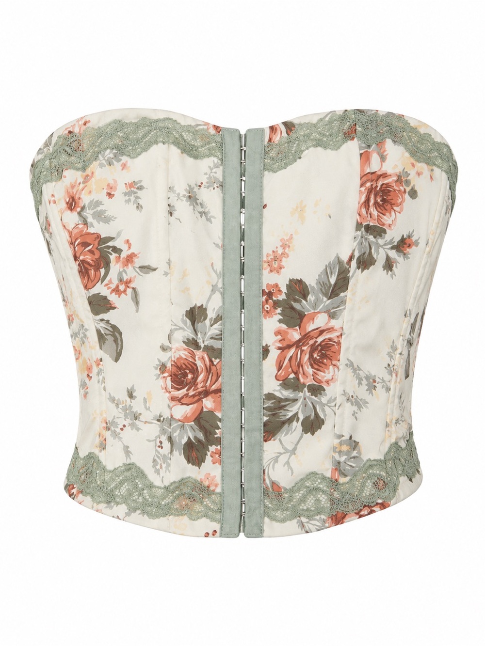 Princess Polly Floral Lace Trim Bustier Tank Top - Cream, Green, Coral